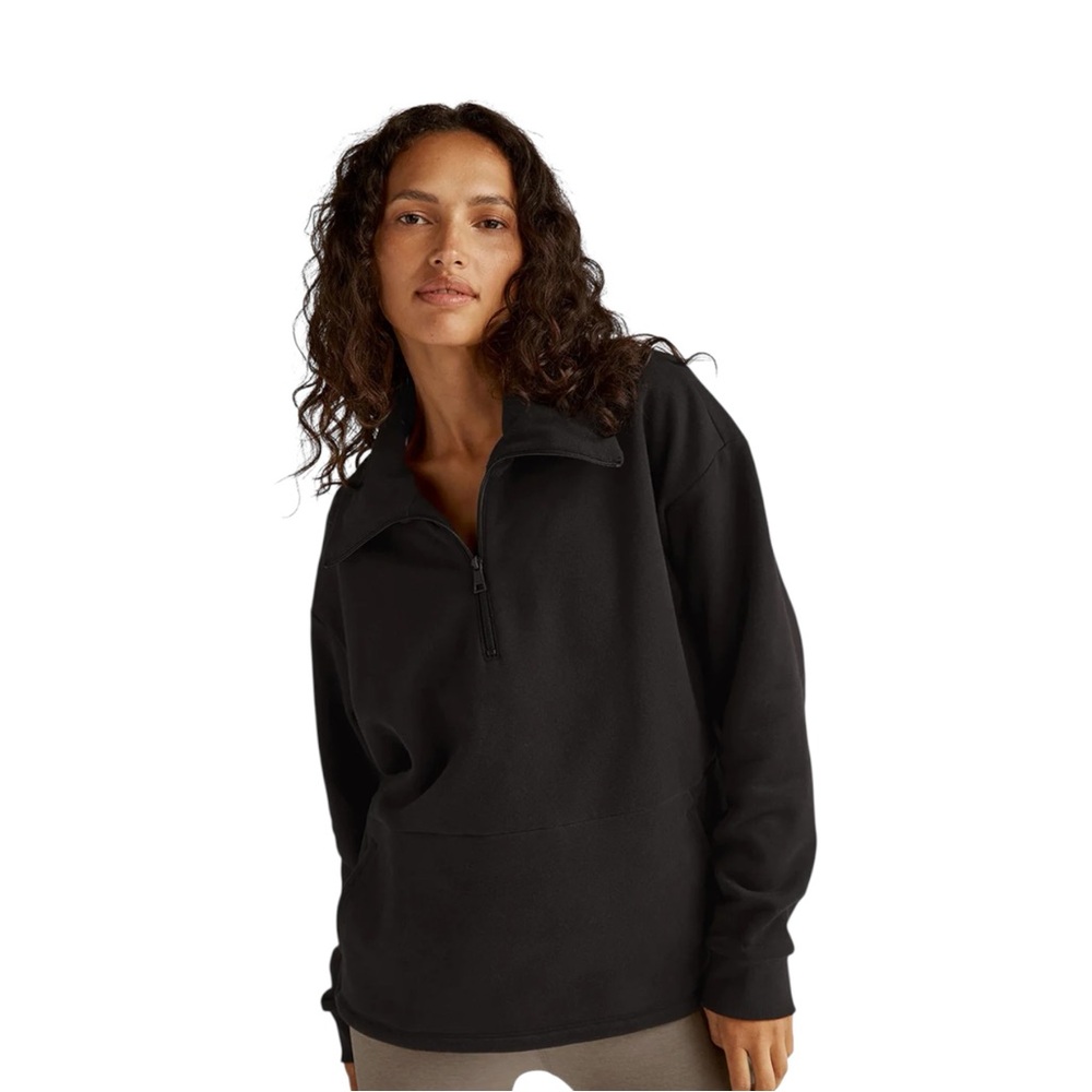 Beyond Yoga Black Trek Pullover Women’s Medium LuxeFleece Quarter-Zip Activewear